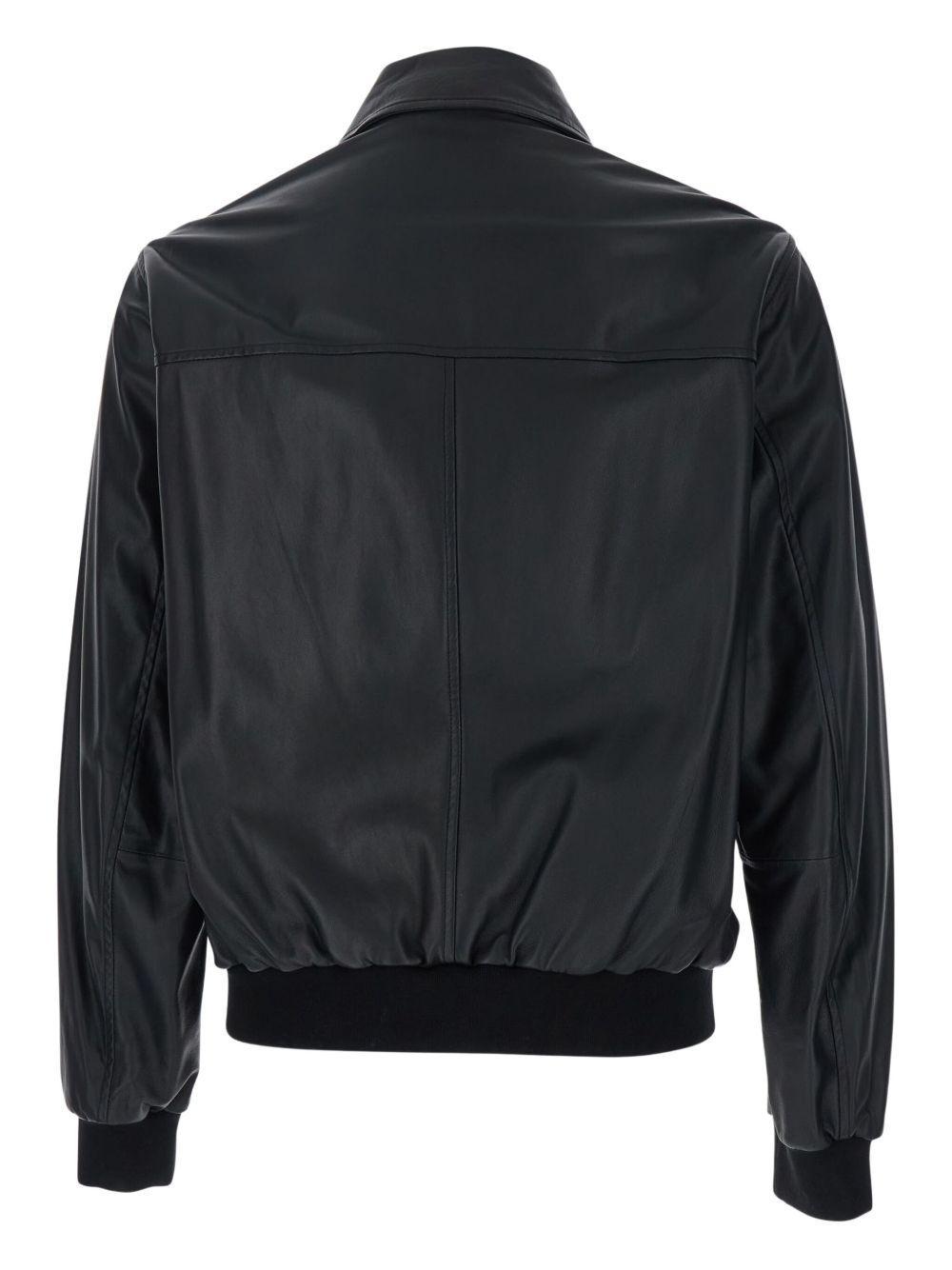 ribbed-trim leather jacket Product Image