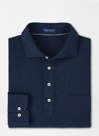Peter Millar Mens Amble Long-Sleeve Cotton Cashmere Polo | Color: Navy | Size: S Product Image