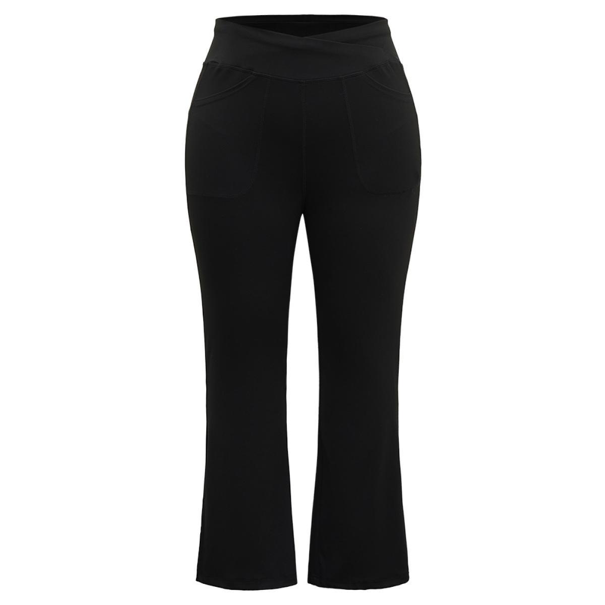 Plus Size Solid Elastic Waist Bootcut High Rise Leggings Women Black Casual High stretch Bootcut High Rise Dailywear Leggings BloomChic 10/M Product Image