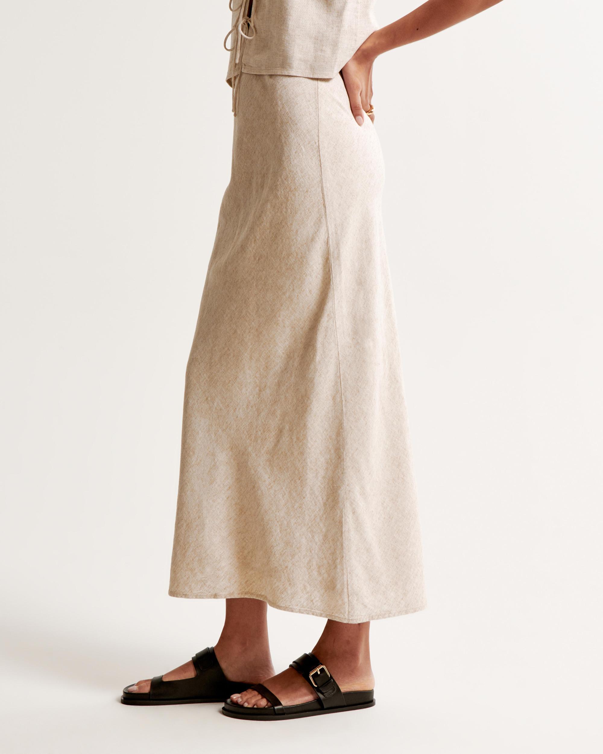 Linen-Blend Column Maxi Skirt Product Image