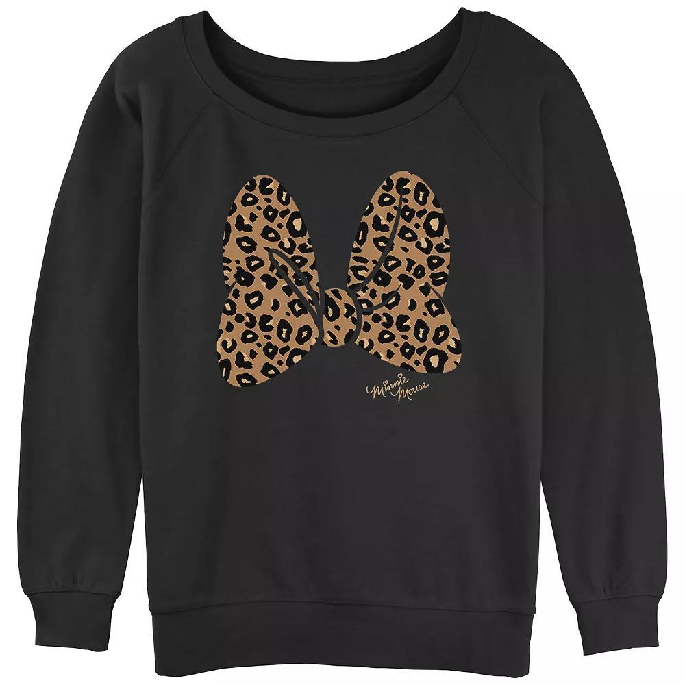 Disney's Minnie Mouse Juniors' Leopard Print Bow Slouchy Graphic Sweatshirt, Girl's, Size: XL, Black Product Image