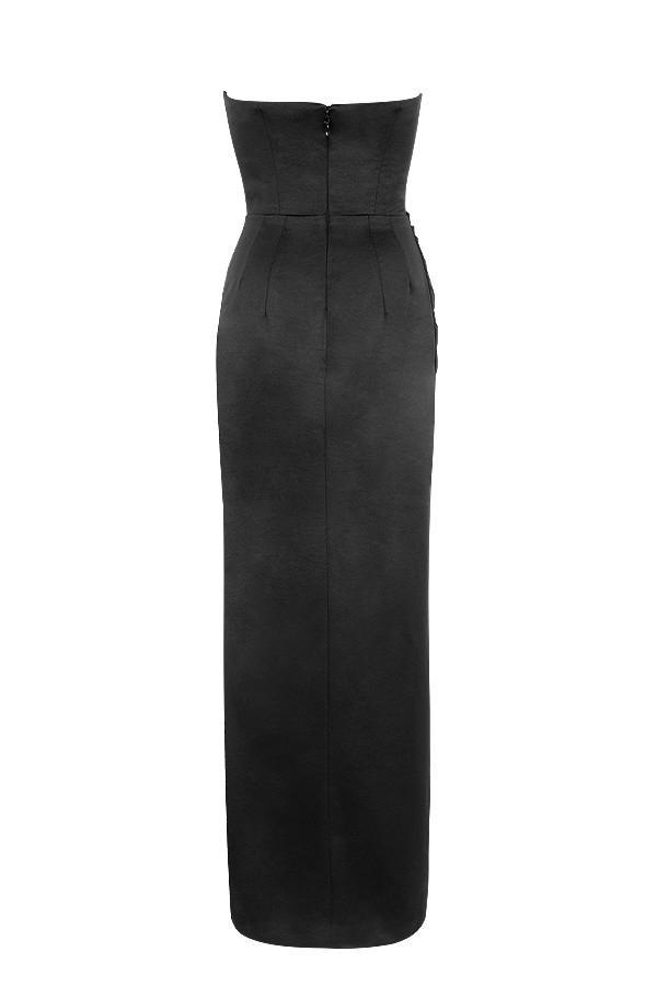 Adrienne Black Satin Strapless Corset Maxi Product Image