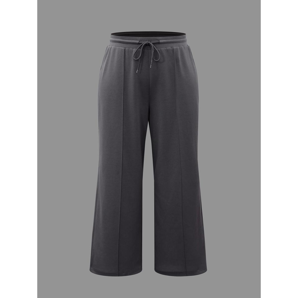 Plus Size Supersoft Essentials Solid Drawstring Pants Women DimGray Casual Loose Mid Rise Everyday Pants BloomChic 18-20/2X Product Image