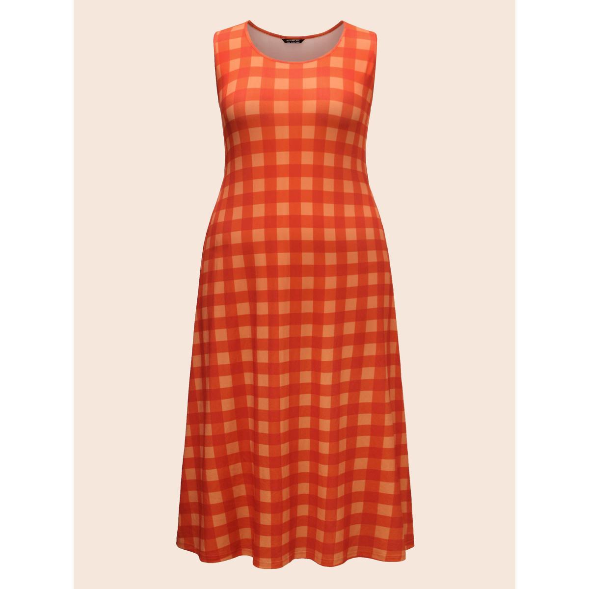 Plus Size Round Neck Plaid Tank Dress Brightred Women Casual Non Round Neck Sleeveless Curvy BloomChic 12/L Product Image