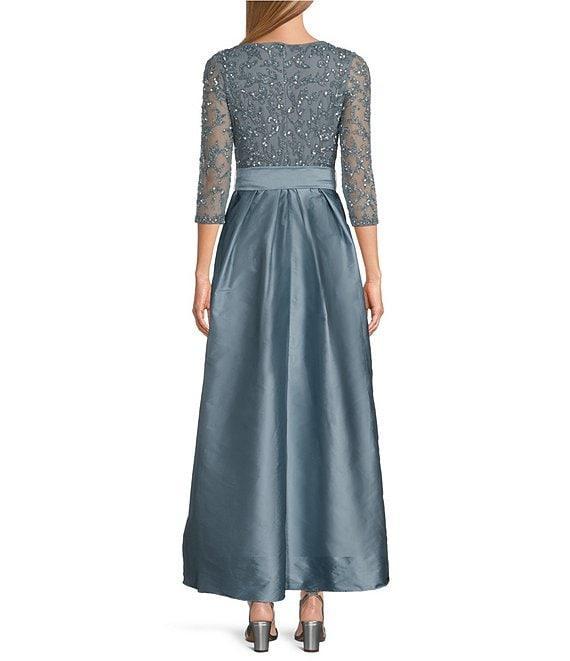 Pisarro Nights Beaded Bodice Boat Neck 3/4 Sleeve Taffeta Gown Product Image