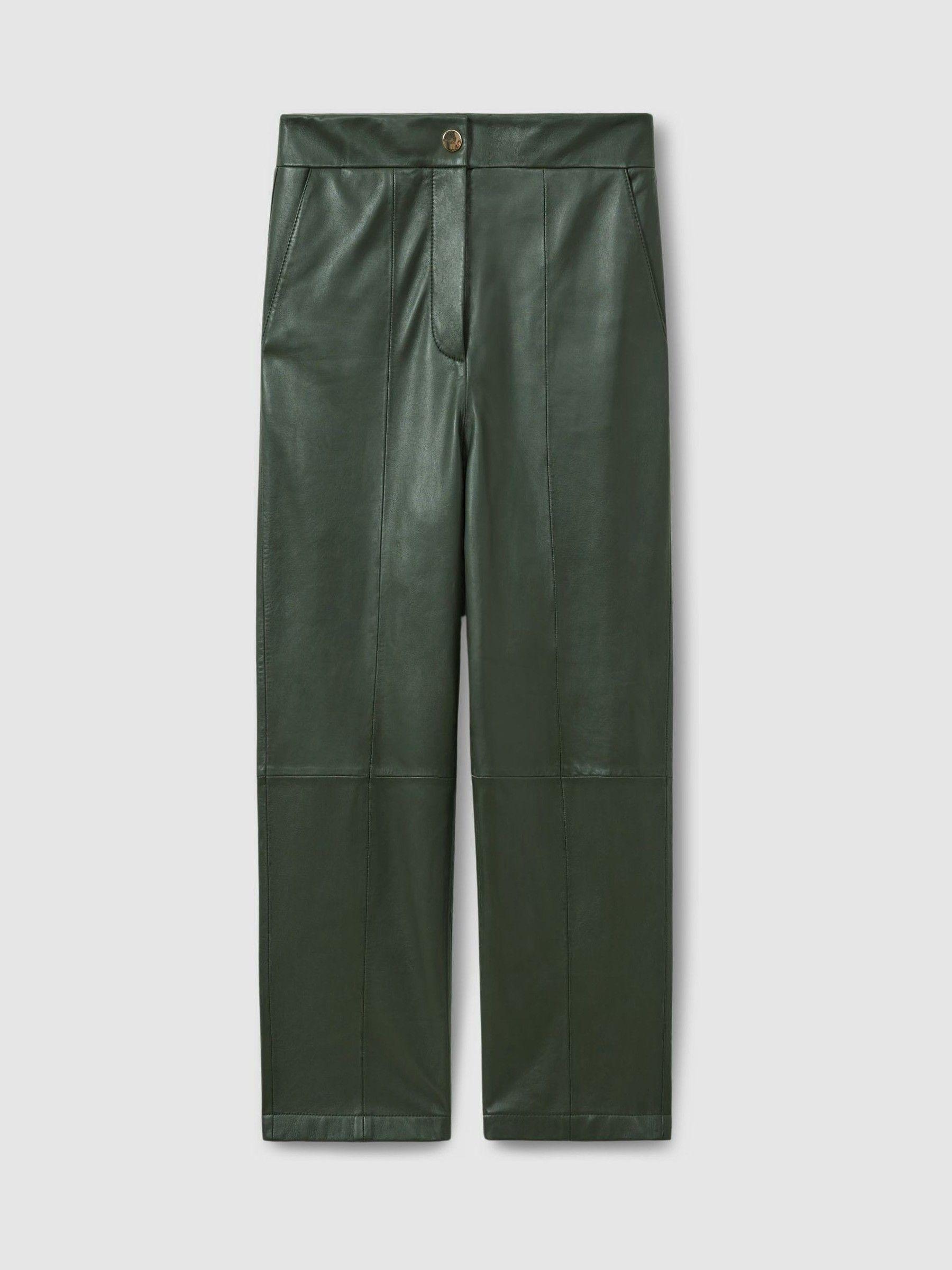 Florere Tapered Leather Trousers in Khaki Product Image