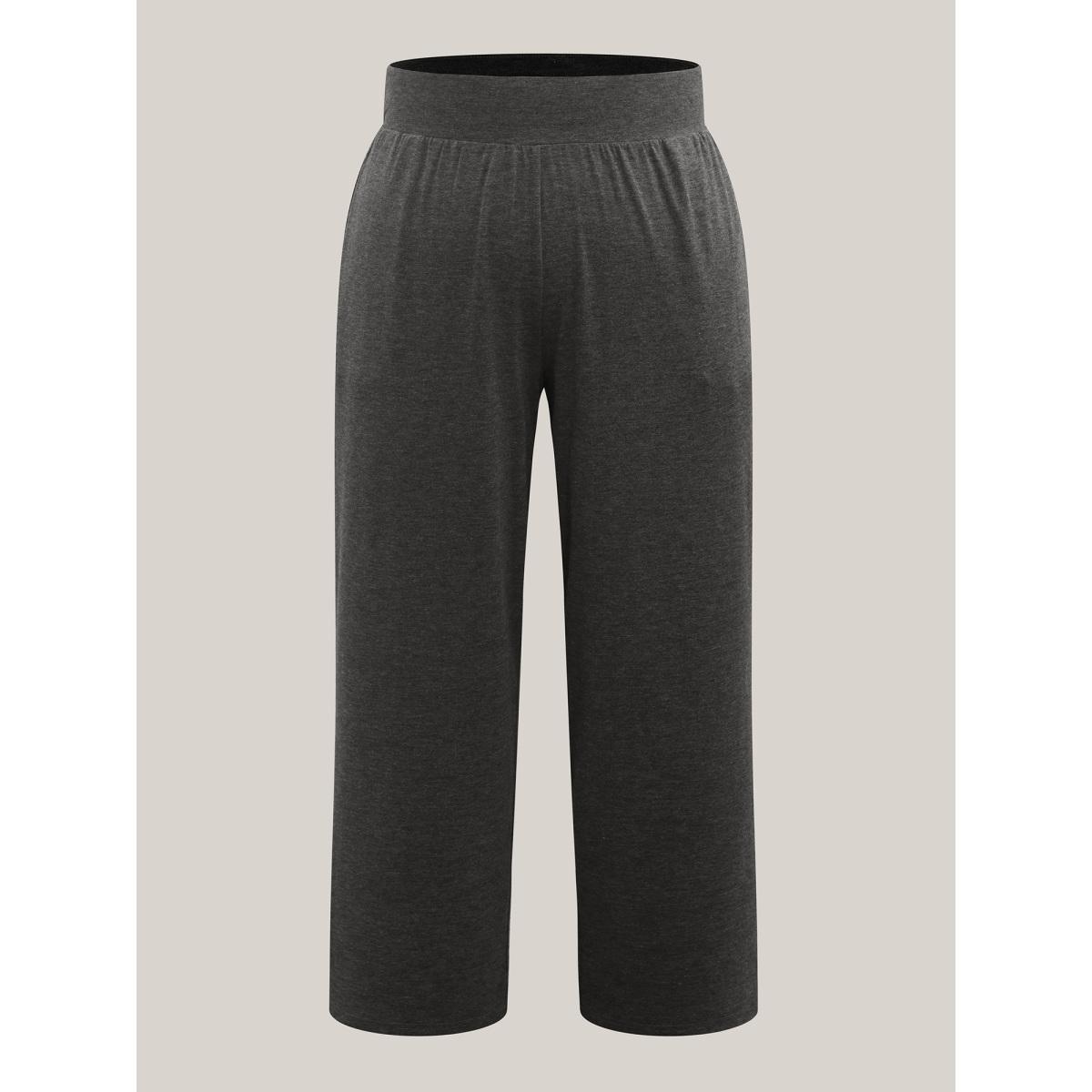 Plus Size Mixed Color Wide Waistband Pants Women DimGray Casual Wide Leg Mid Rise Everyday Pants BloomChic 14-16/1X Product Image