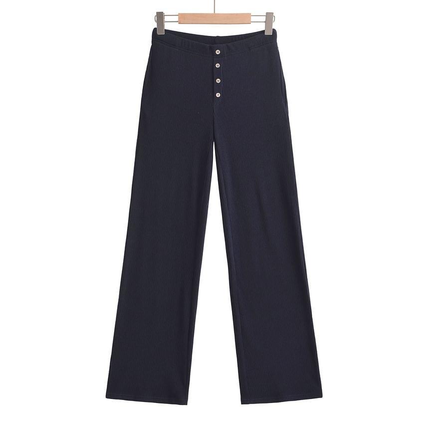 Mid Rise Plain Knit Wide Leg Pants Product Image