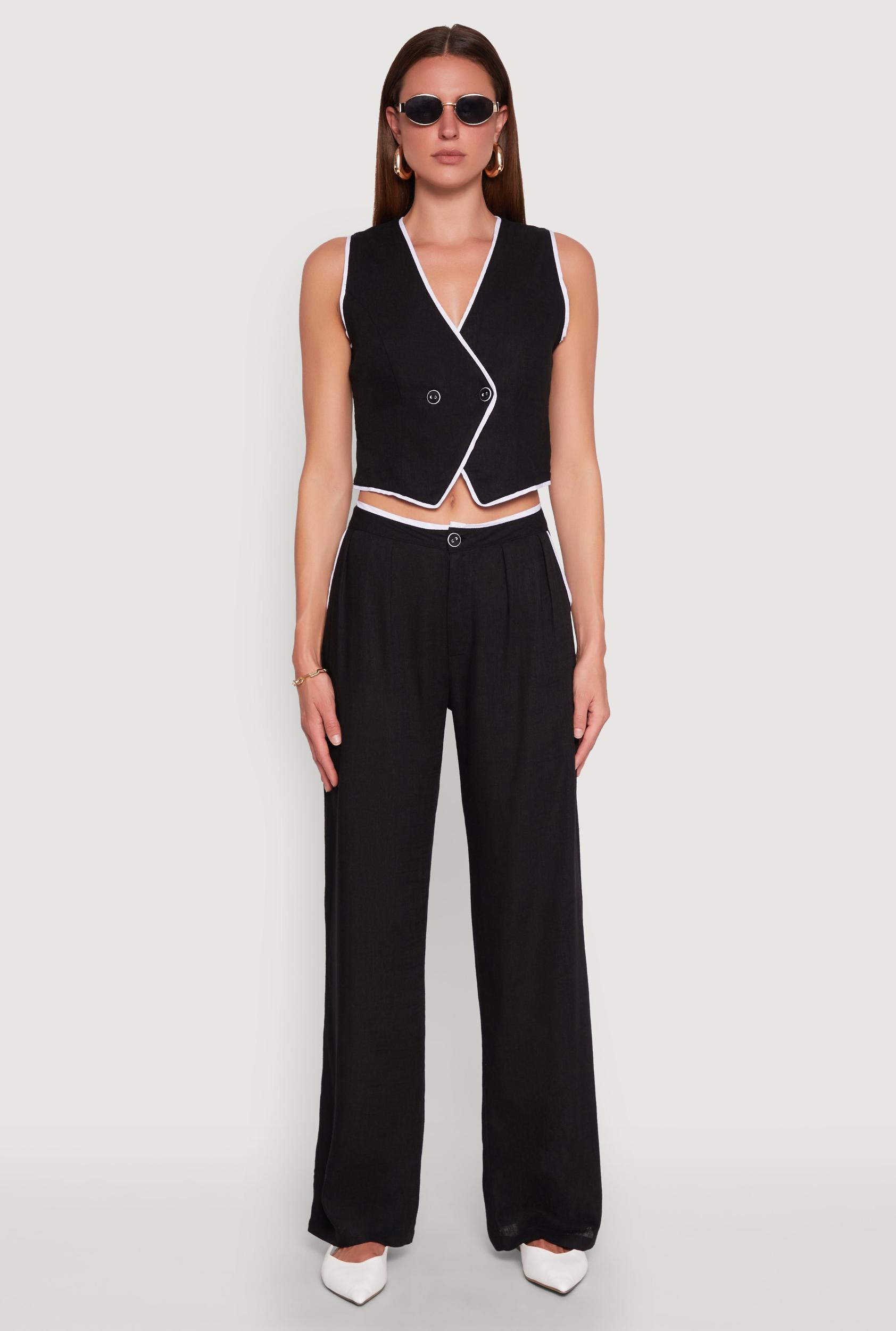 Womens Linen Contrast Trim Pants Product Image