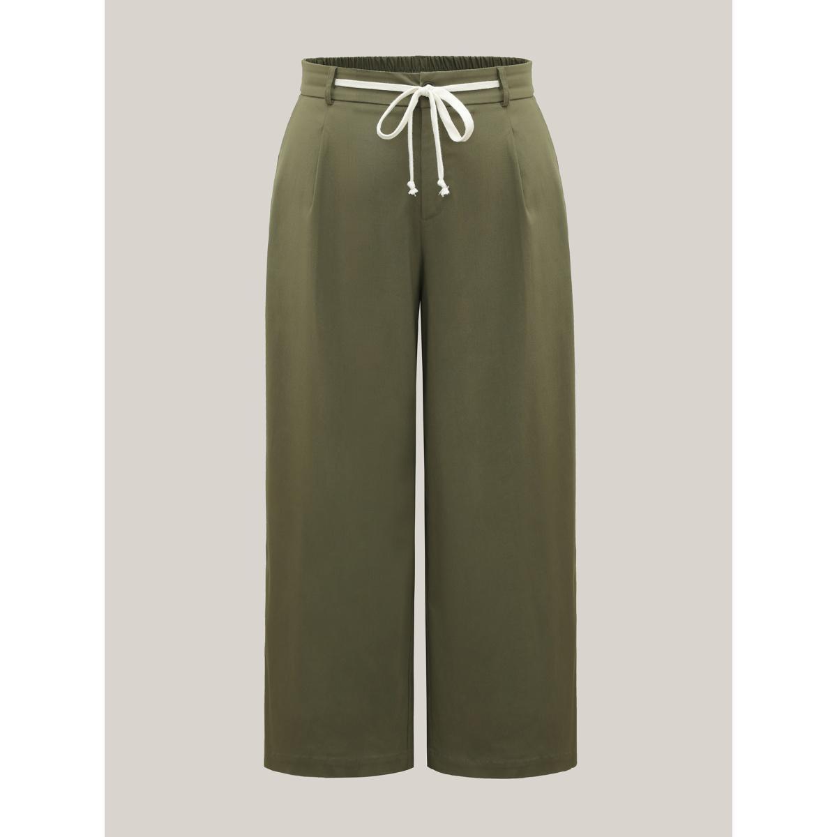 Plus Size Drawstring Pockets Wide-Leg Pants Women ArmyGreen Casual Wide Leg Mid Rise Everyday-Casual Pants BloomChic 30/6X Product Image