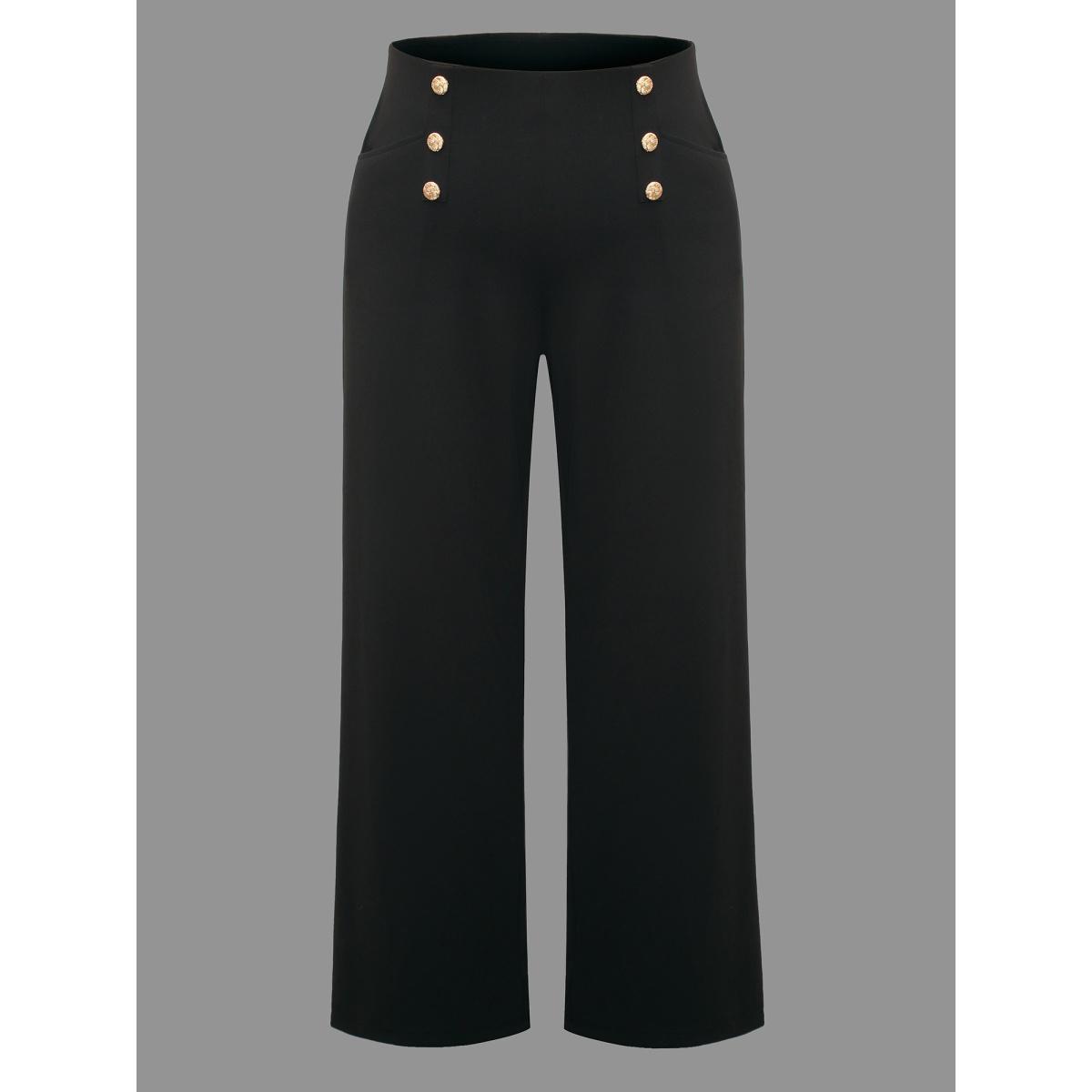 Plus Size Buckle Detail Wide-Leg Pants Women Black Formal Wide Leg High Rise Party Pants BloomChic 14-16/1X Product Image