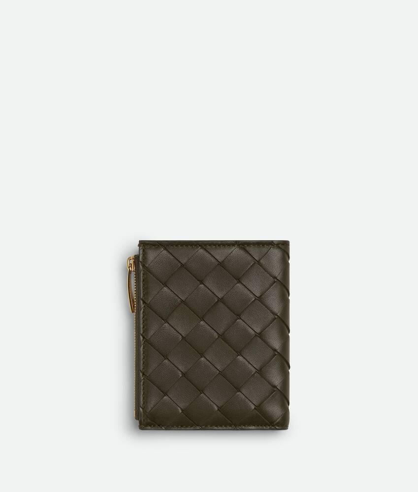 Women's Intrecciato Diagonal Small Bi-Fold Wallet in Kaki/light butterscotch Product Image