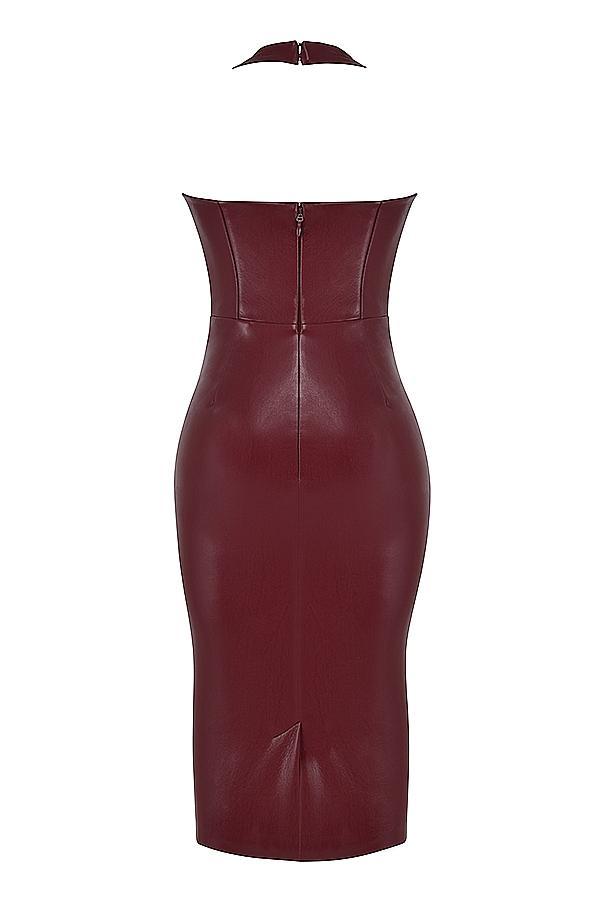 Jaquetta Wine Vegan Leather Midi Dress Product Image