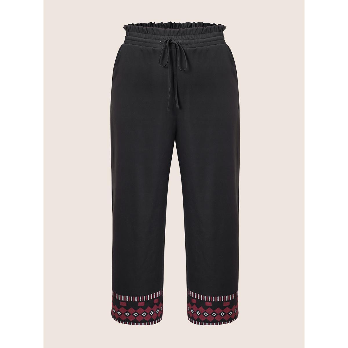 Plus Size Bandana Print Paperbag Waist Drawstring Pants Women Black Resort High Rise Vacation Pants BloomChic 18-20/2X Product Image