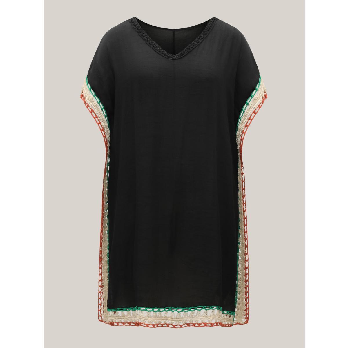 Plus Size Color Contrast Cut-Out Swim Cover-Up Women's Swimwear Black Beach Loose Contrast Curve Swim Cover Ups BloomChic 18-20/2X Product Image