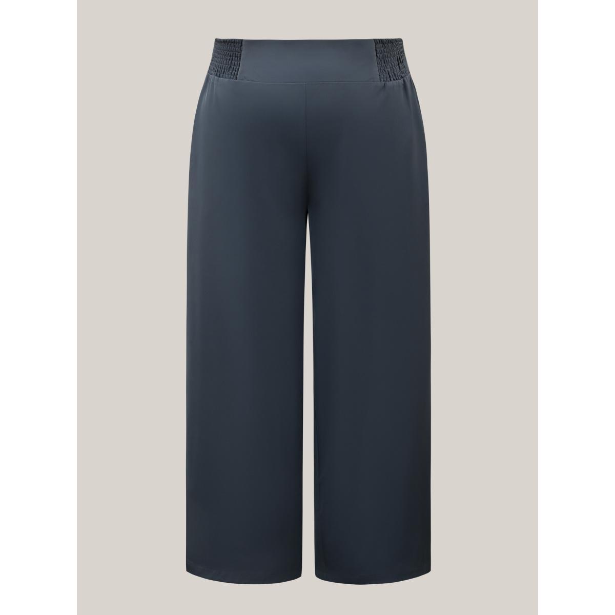 Plus Size Shirred Waist Stretchy Wide-Leg Pants Women Stone At the Office Wide Leg Mid Rise Work Pants BloomChic 26/4X Product Image