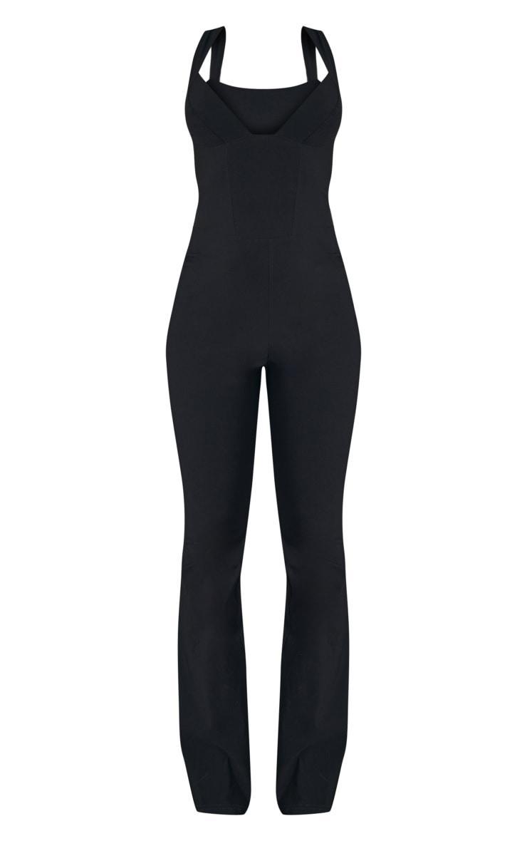 Black Stretch Woven Plunge Strappy Jumpsuit Product Image