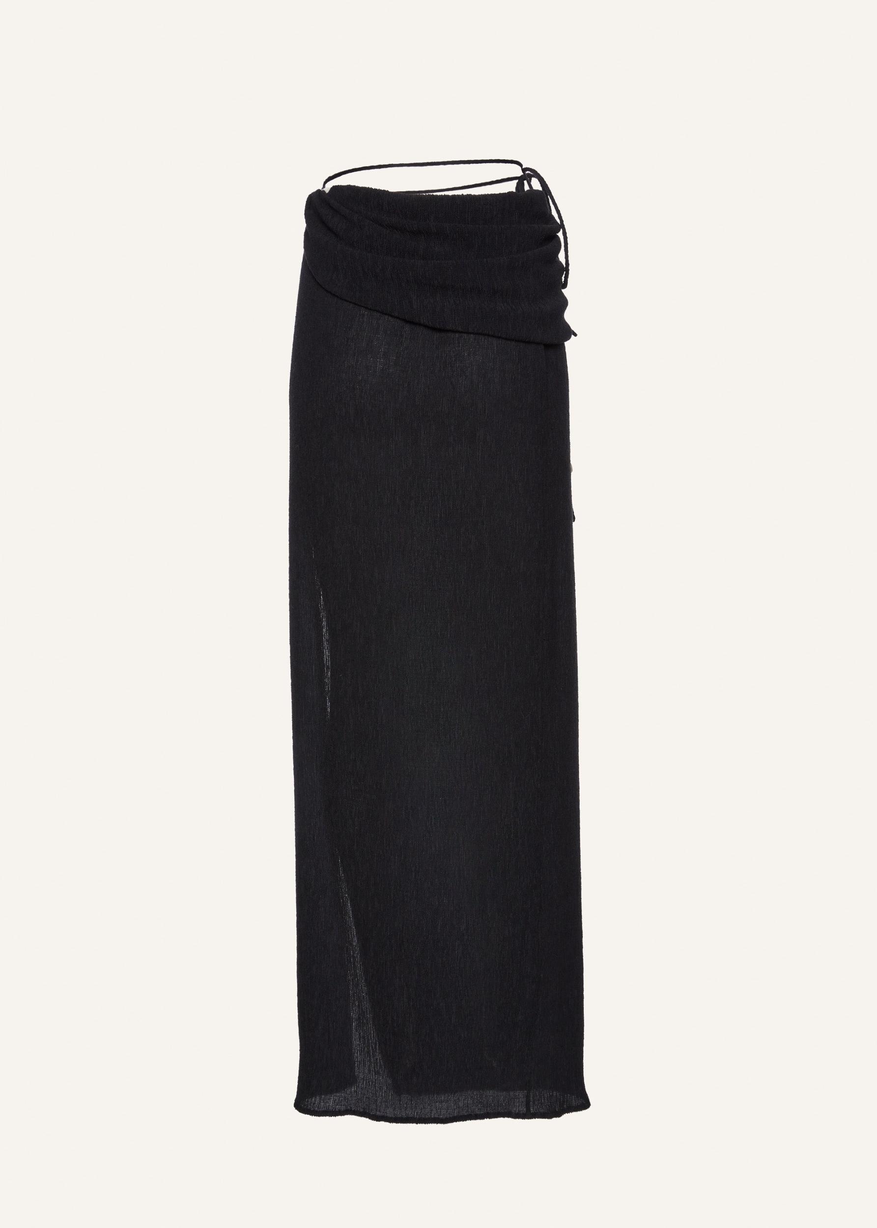 Asymmetrical pearl maxi skirt in black Product Image