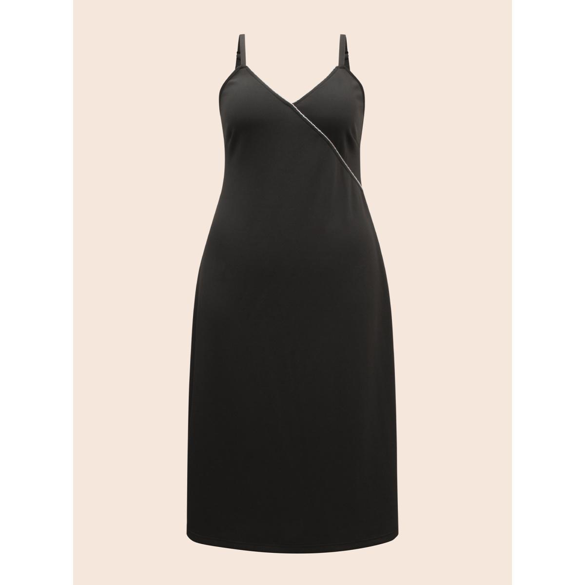 Plus Size Sequin Patchwork Split Hem Cami Dress Black Women Cocktail Texture Heart neckline Sleeveless Curvy BloomChic 14-16/1X Product Image