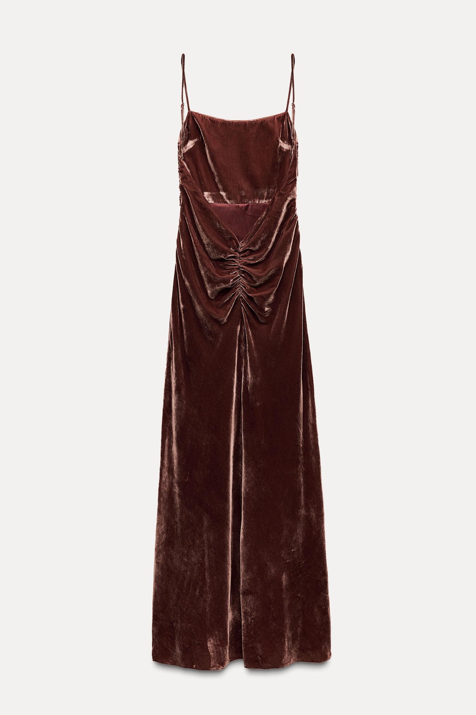 STRAPPY VELVET DRAPED MIDI DRESS Product Image