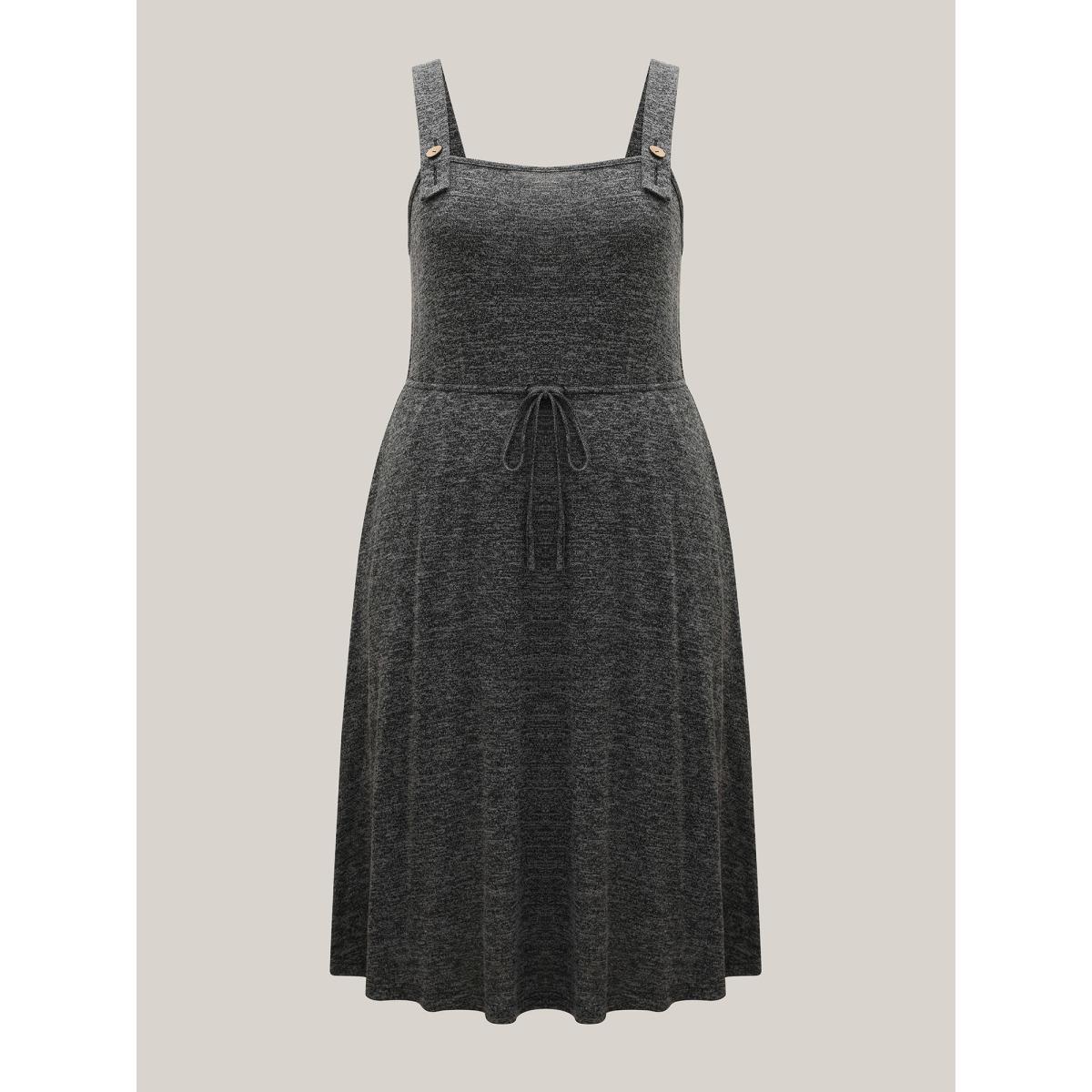 Plus Size Super Stretchy Overall Straps Knit Midi Dress Black Women Casual Drawstring Knit Dresses Bloomchic 18-20/2X Product Image