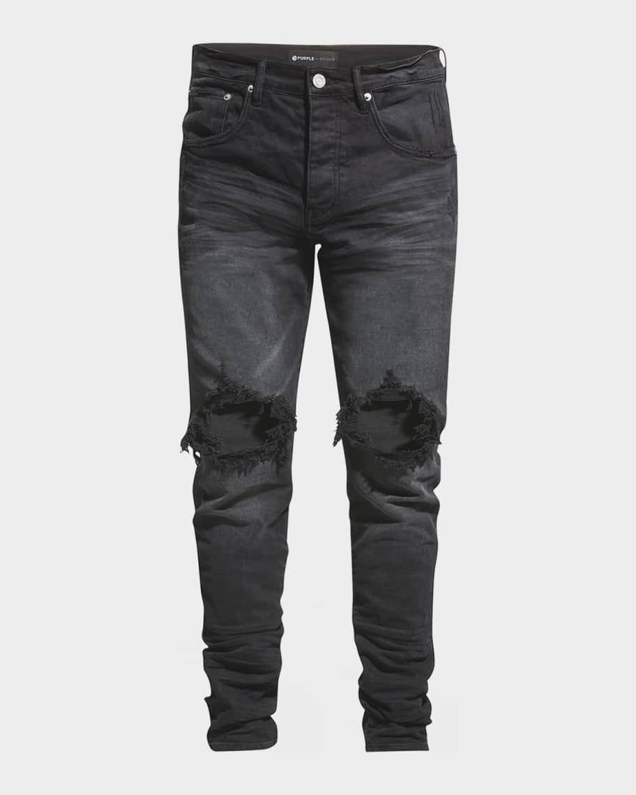 Mens P002 Blowout Knees Distressed Slim-Straight Jeans Product Image