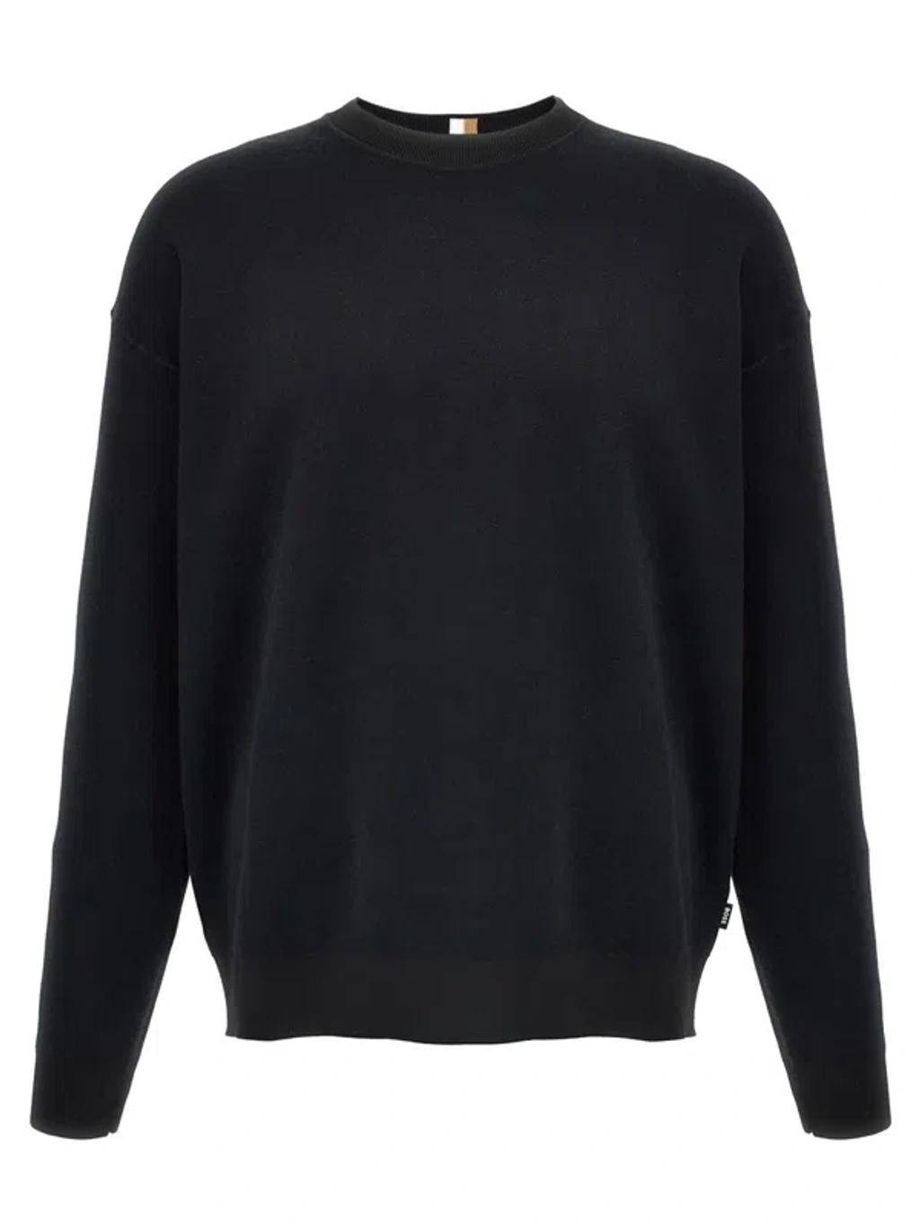 HUGO BOSS Boss  Long Sleeved Crewneck Jumper In Black Product Image