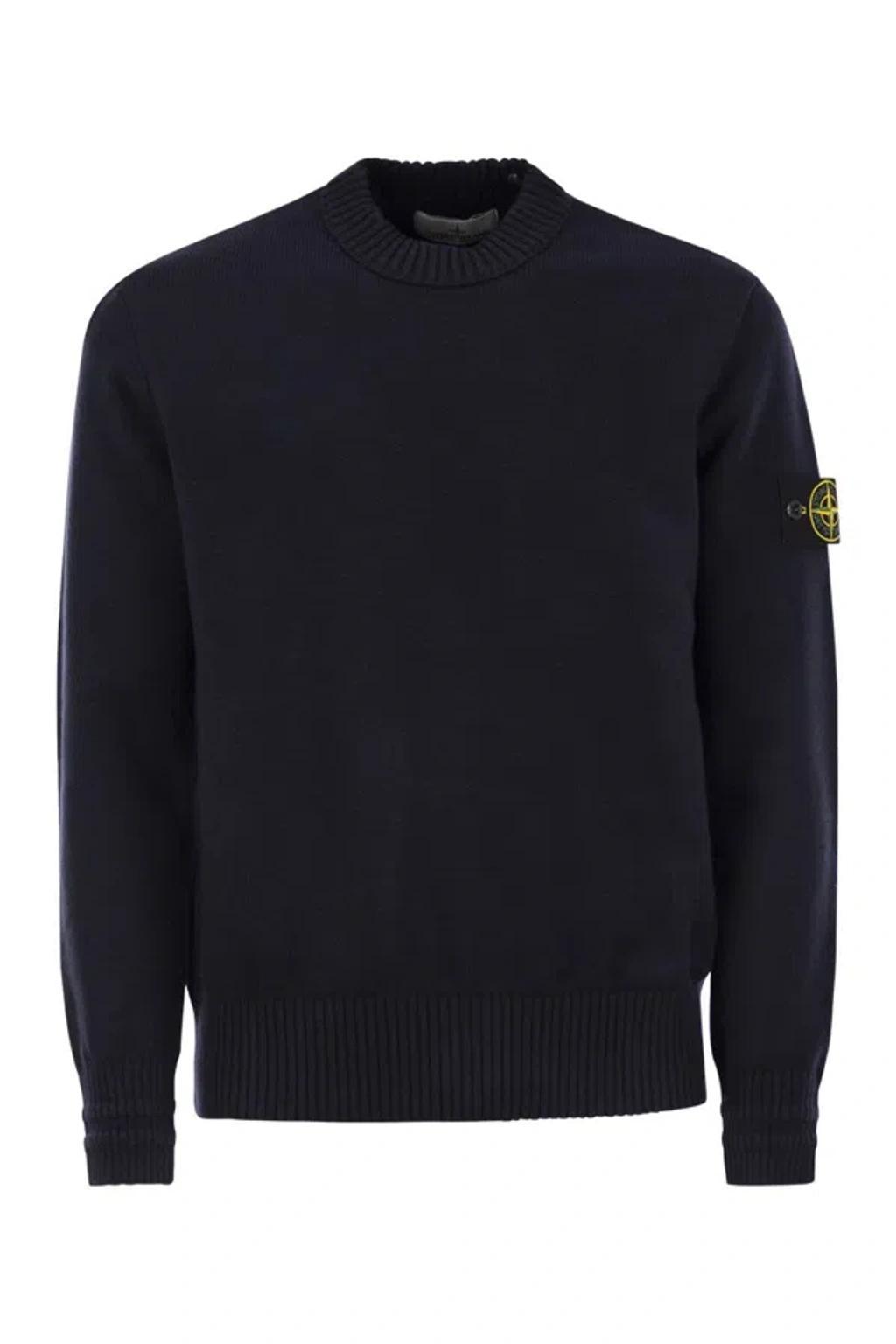 STONE ISLAND Cotton-blend Crew-neck Jumper In Navy Product Image