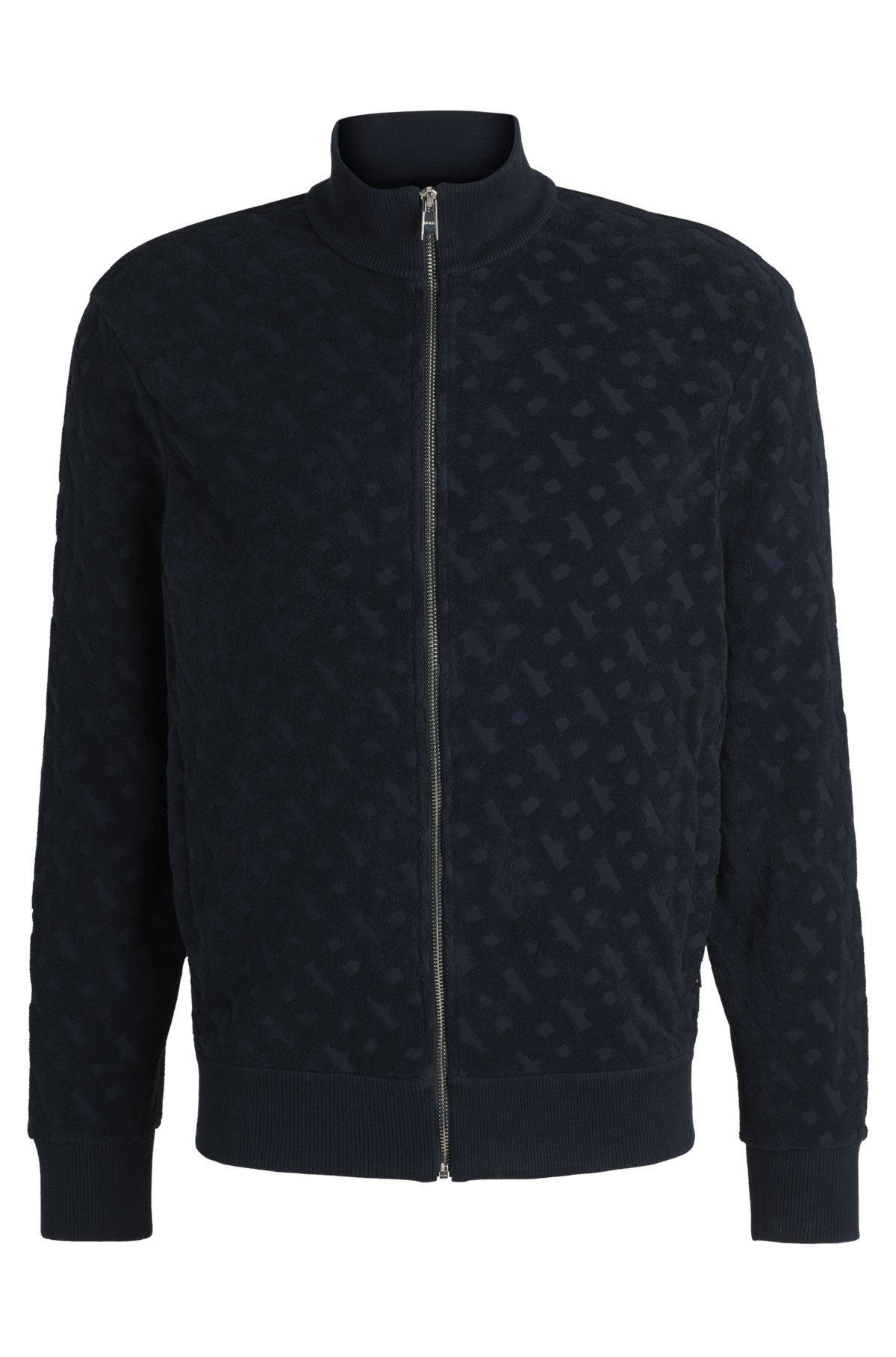 Zip-up sweatshirt in cotton with tonal monograms Product Image