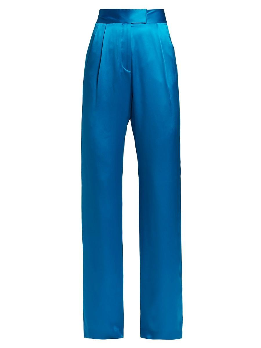 Womens Pleated Satin Wide-Leg Trousers Product Image