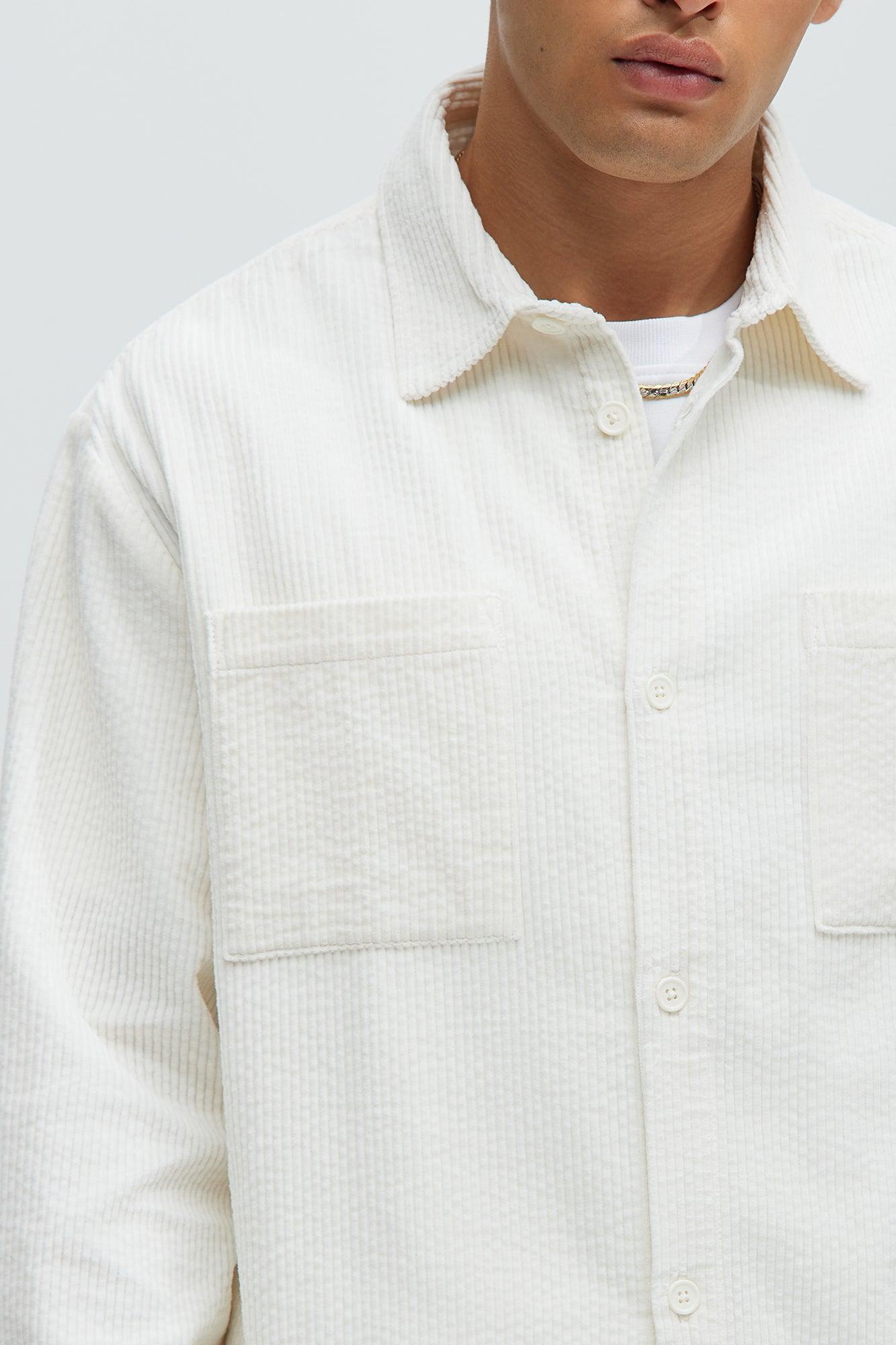 Corduroy Pocket Button Up Shirt - Off White Product Image