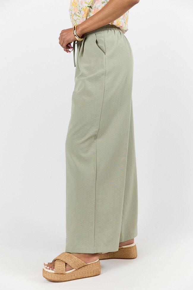 True Bliss Sage Pull On Wide Leg Trousers FINAL SALE Product Image