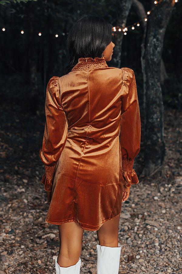 Fashionably Late Velvet Mini Dress In Camel Product Image