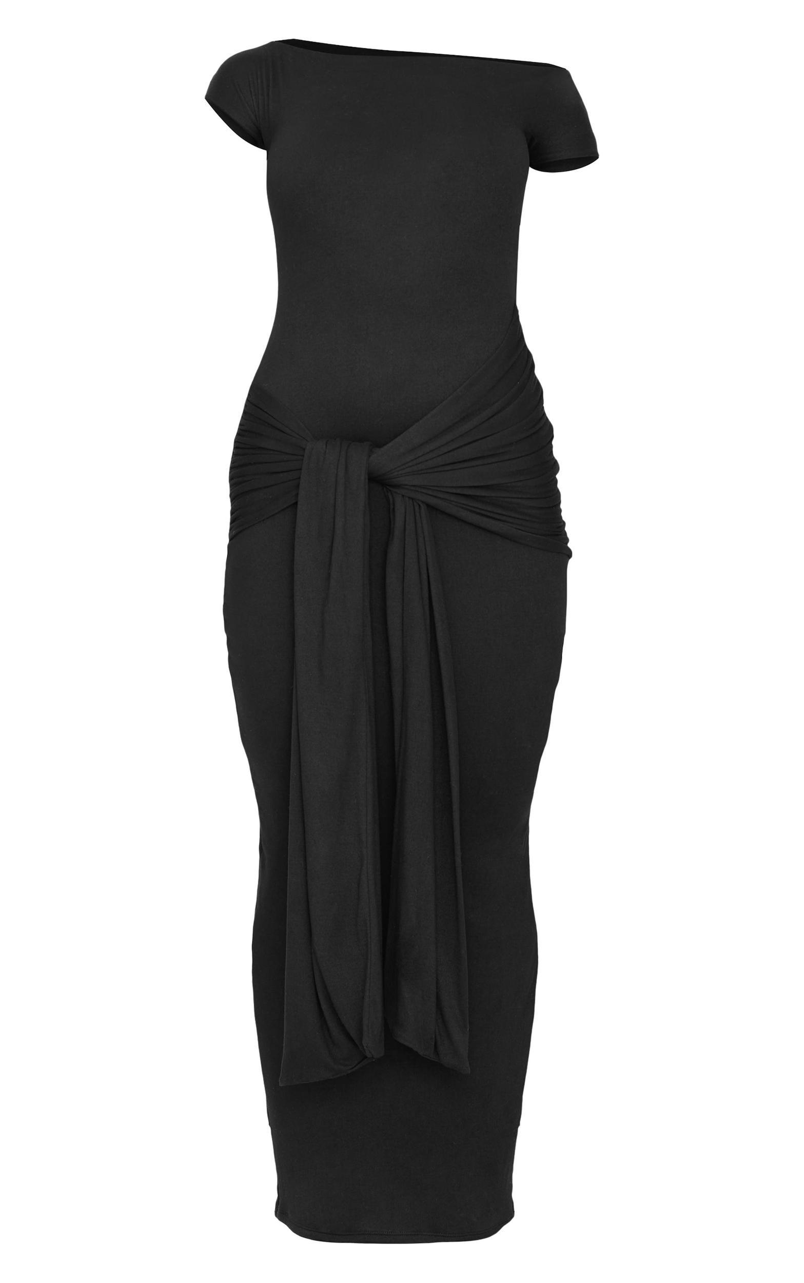 Black Double Contour Boat Neck Wrap Maxi Dress Product Image