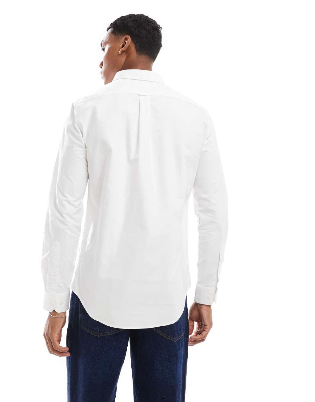 Farah Brewer slim fit long sleeve oxford shirt in white  Product Image
