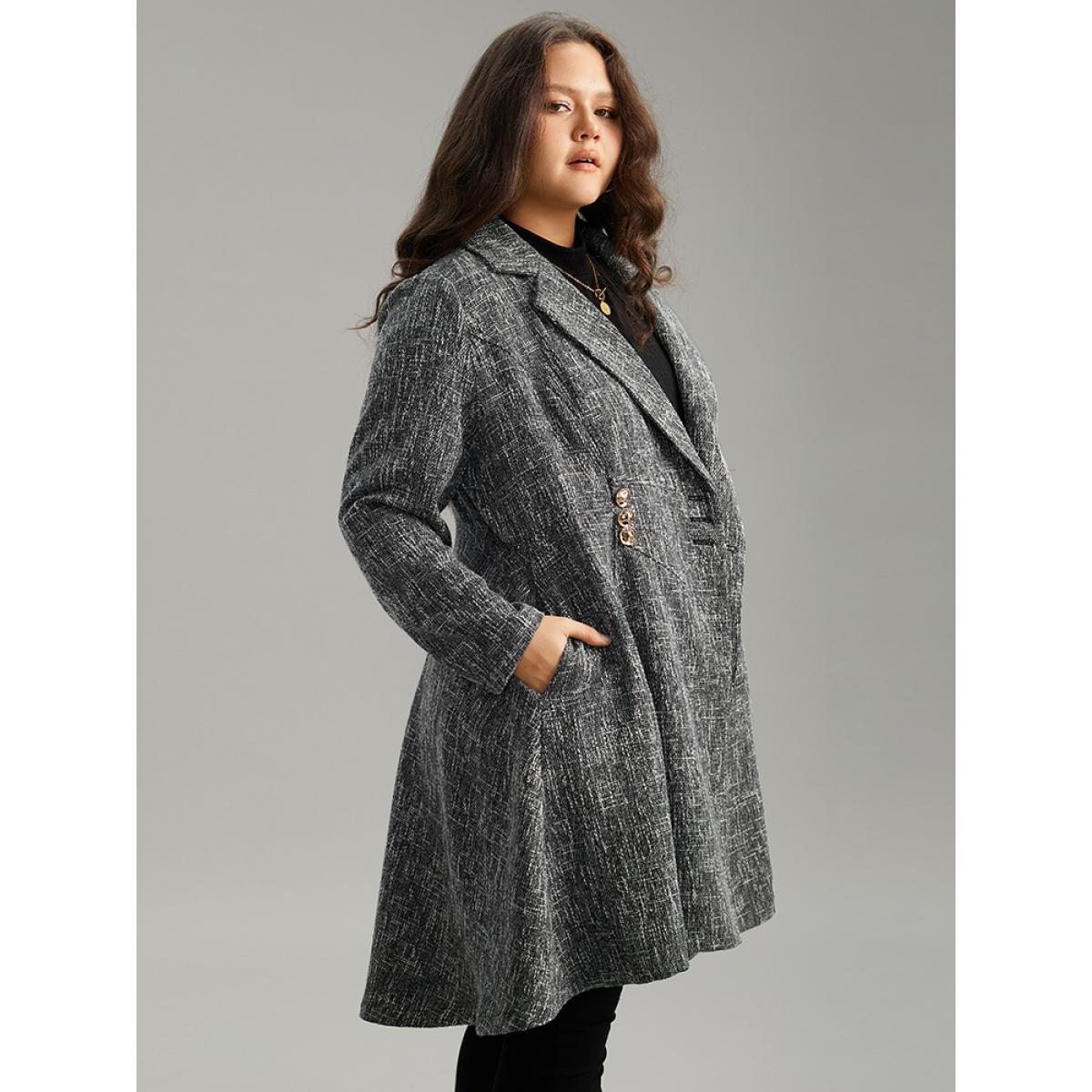 Plus Size Tweed Double Breasted Pocket Lapel Collar Coat Women Gray Casual Double-Breasted Ladies Dailywear Winter Coats BloomChic 14-16/1X Product Image