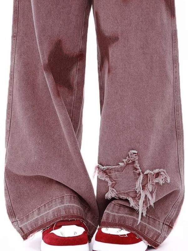 Vintage Star Print Embroidery Boyfriend Jeans Product Image