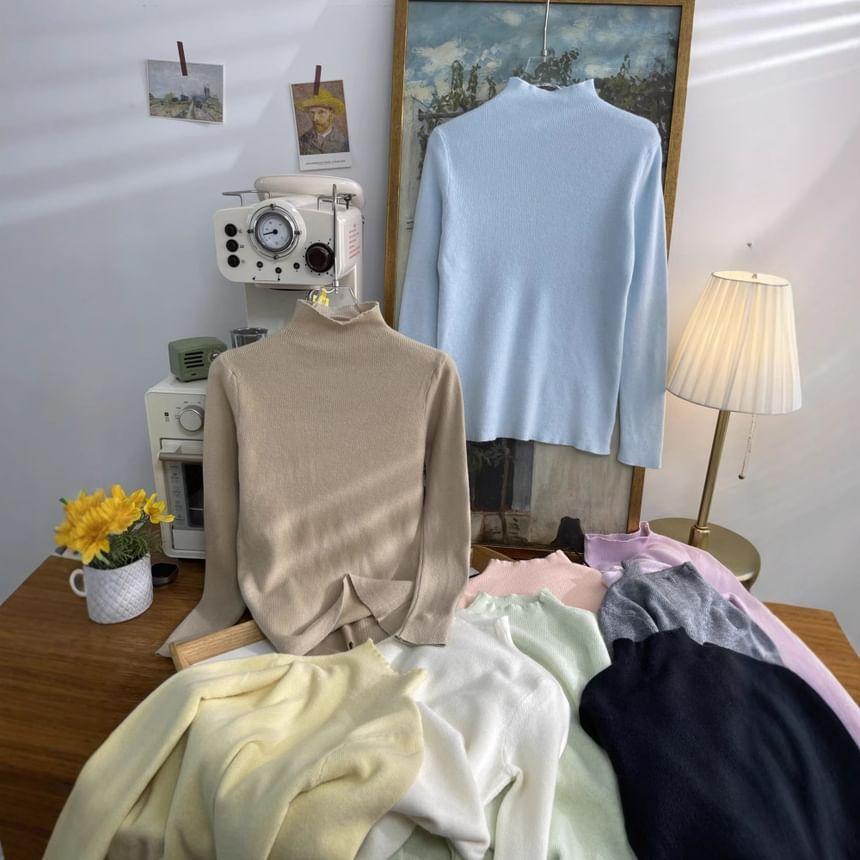 Turtleneck Plain Ribbed Knitted Sweater Product Image