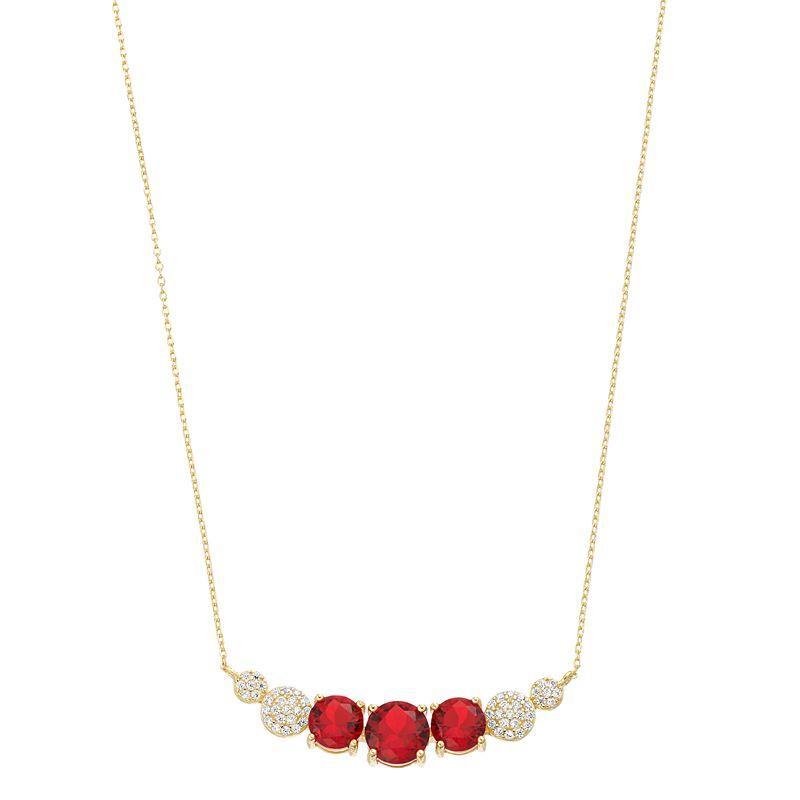 14k Gold Over Silver Red & White Cubic Zirconia 7-Stone Necklace, Womens Gold Tone Product Image