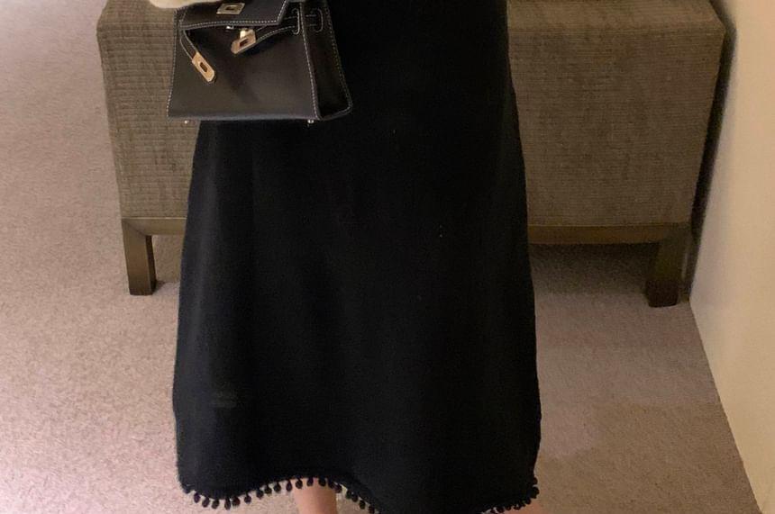 V-Neck Two Tone Crop Frog Button Cardigan / Sleeveless Square Neck Plain Midi A-Line Dress Product Image