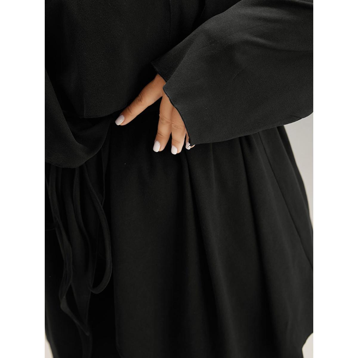 Plus Size Solid Rib Knit Ties Lapel Collar Kimono Women Black Casual Plain Belt Dailywear Kimonos BloomChic 18-20/2X Product Image