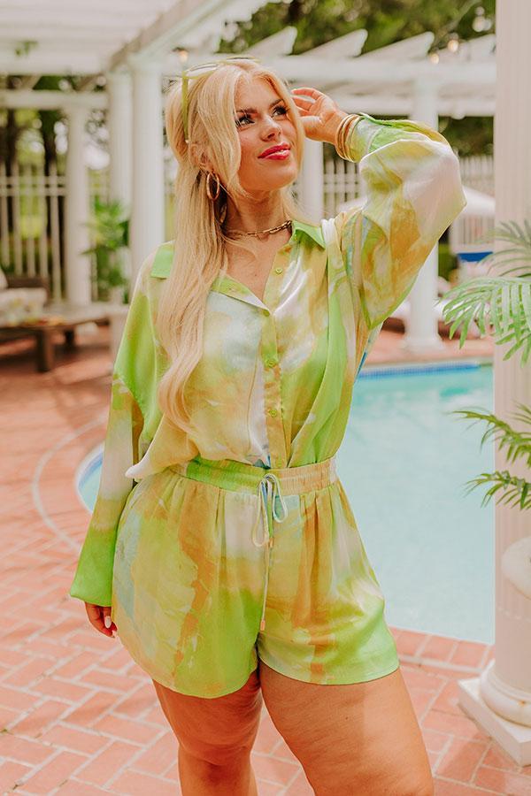 Sorbet Smiles Satin Shorts in Lime Punch Curves Product Image