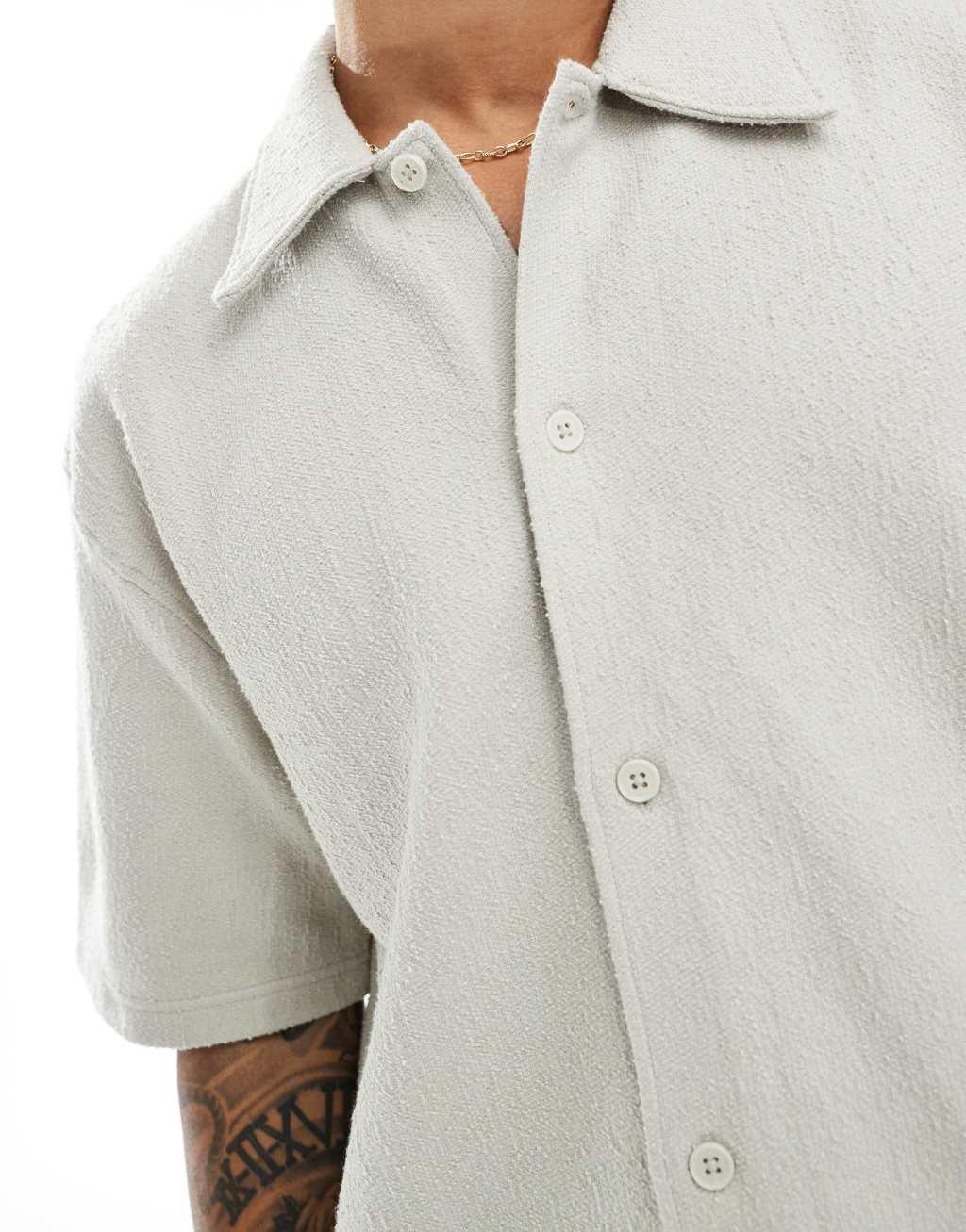Weekday Sander textured shirt in khaki beige Product Image