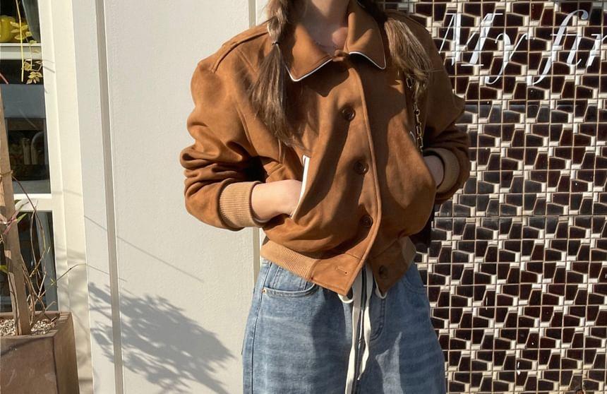 Faux Suede Button-Up Jacket Product Image