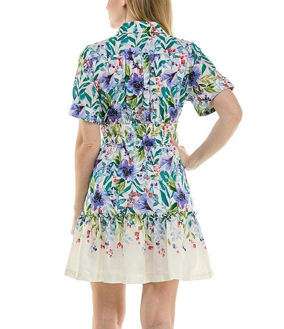 Moda Tara Cotton Floral Print Button Front Collar Tiered Shirt Dress Product Image