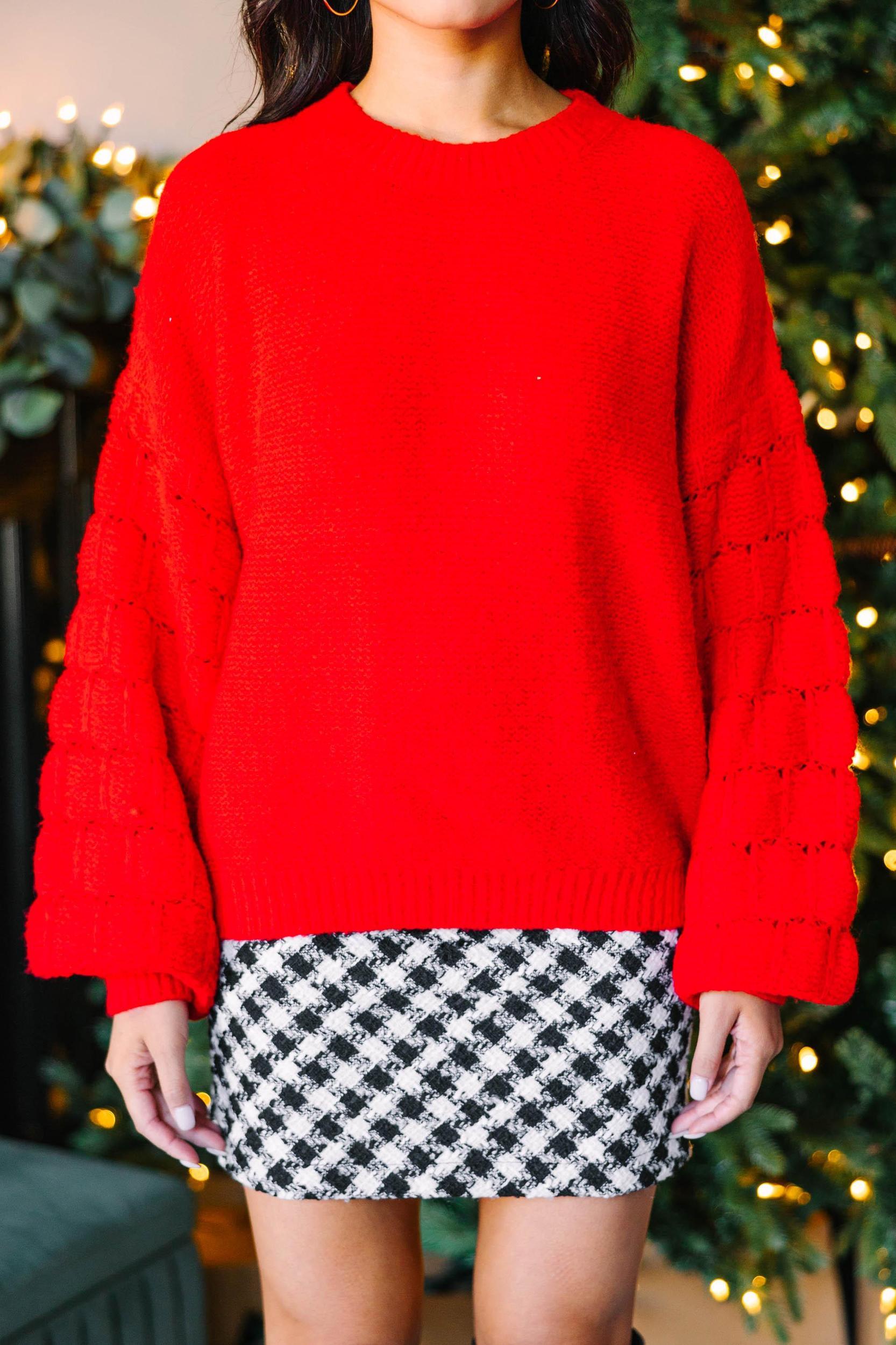 Feeling Close To You Red Textured Sweater Female Product Image
