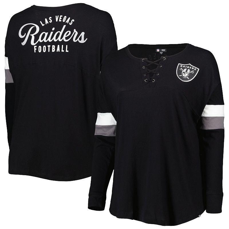 Womens New Era Black Las Vegas Raiders Plus Size Athletic Varsity Lace-Up V-Neck Long Sleeve T-Shirt Product Image