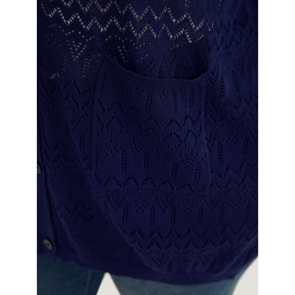 Plus Size Plain Pocket Hollow Out Button Through Cardigan Indigo Women Casual Long Sleeve Dailywear Cardigans BloomChic 28/5X Product Image