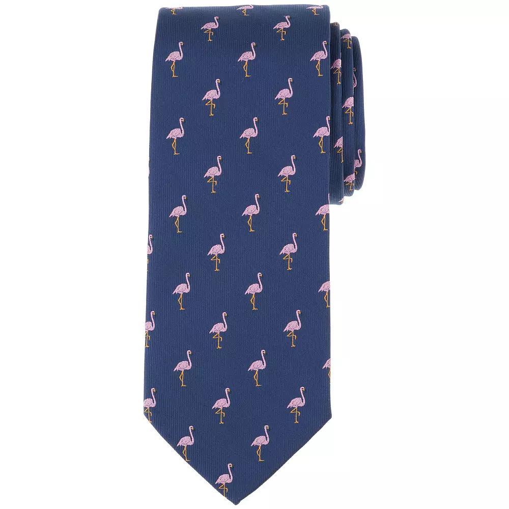 Men's Bespoke Tropical Patterned Tie, Navy Pink Product Image