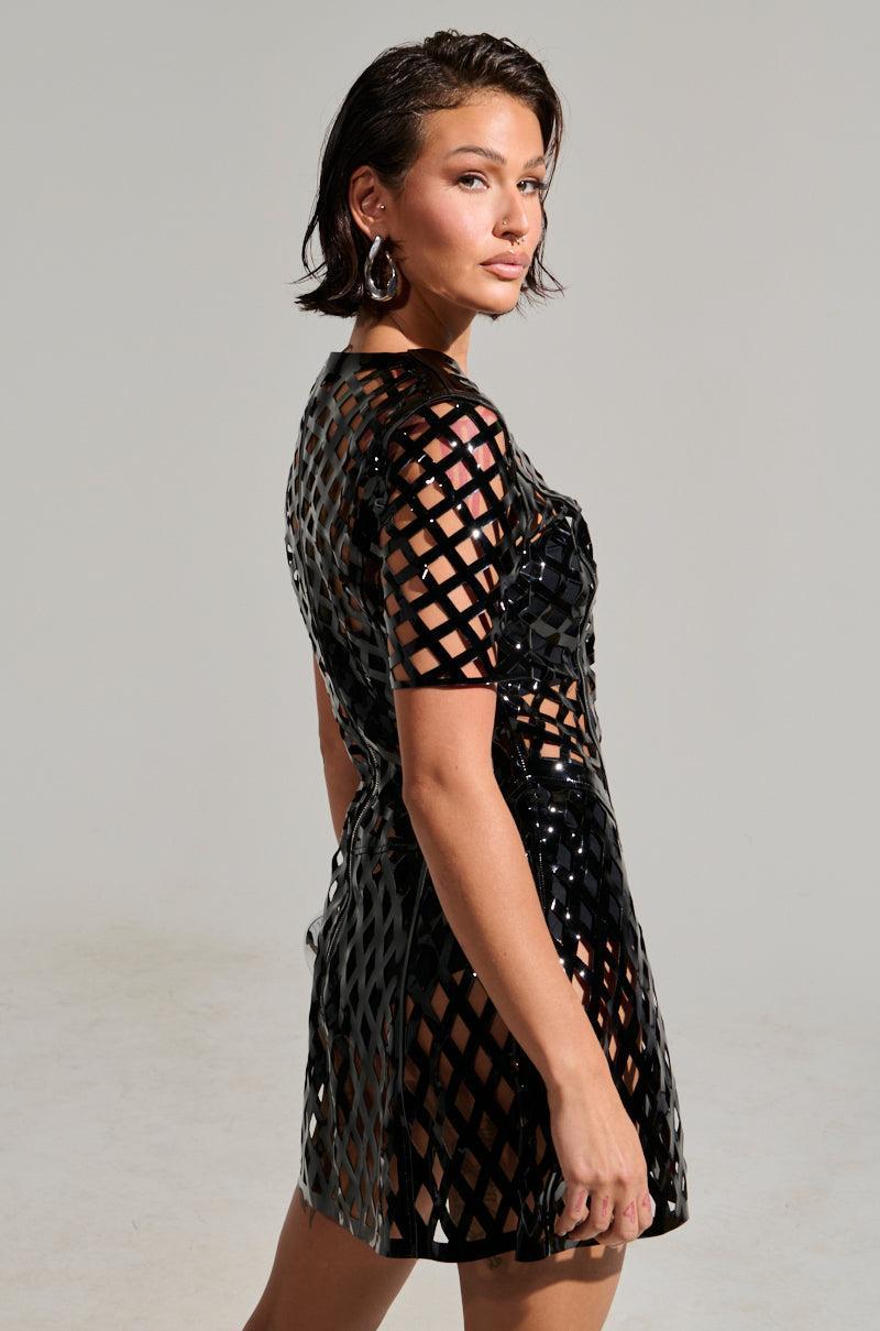 SHES DIFFERENT CUT OUT FAUX LEATHER MINI DRESS Product Image